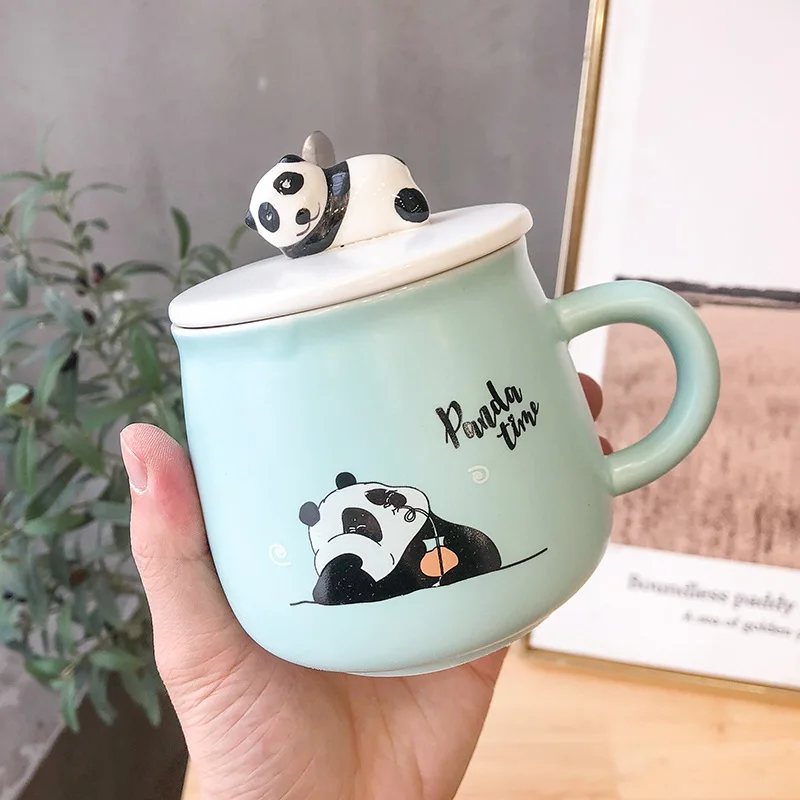Cartoon Embossed Panda Mug, High-looking And Cute Ceramic Cup With Lid And  Spoon, Girl's Office Coffee Cup And Water Cup For Restaurants/cafes - Temu
