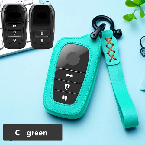 For C key green Автомобильный натуральный кожаный брелок чехол держатель для Toyota Avalon Camry Land Cruiser Prado Corolla CHR CH-R Prius RAV4 аксессуары - Название цвета: For C key green