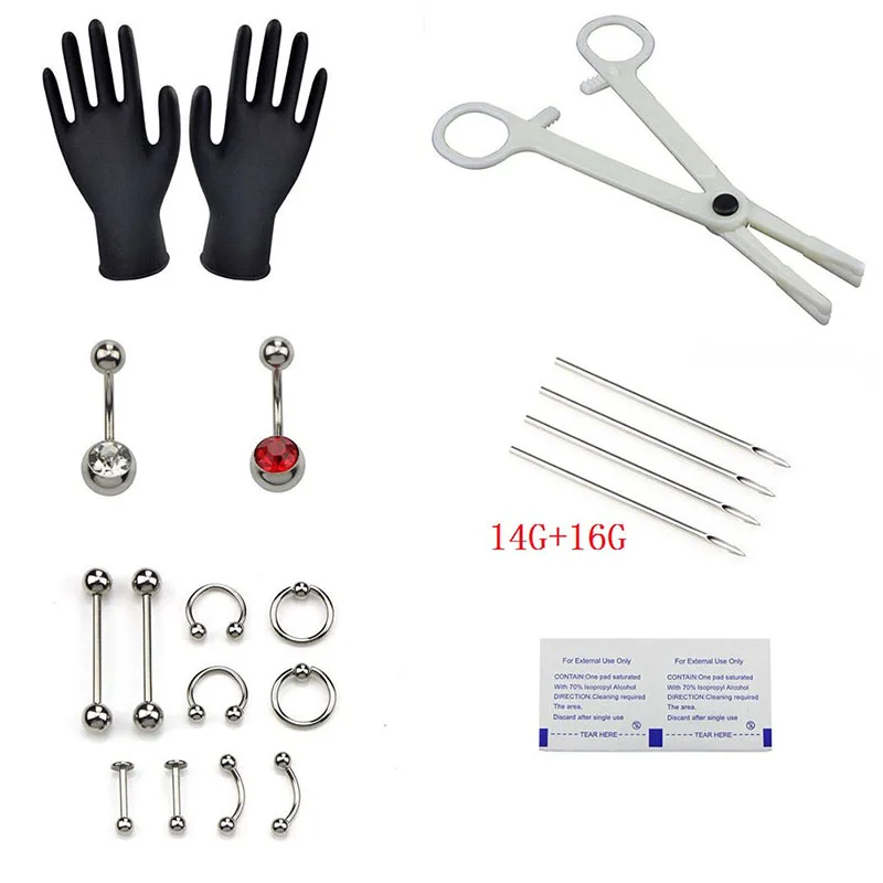1SetBodyPiercingTools6StyleProfessionalPiercingToolKit