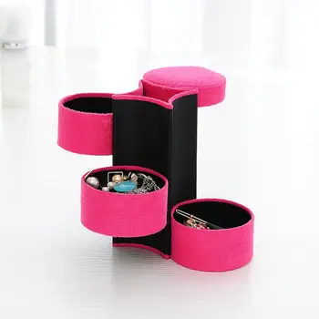 

Portable 3 Layers Flannel Cylinder Shaped Jewelry Box Rotatable Women Jewelry Storage Box Organizer Jewelry Packaging Case