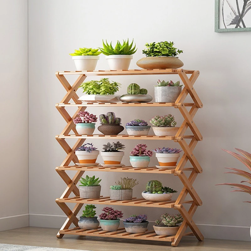 

Rack Balcony Indoor Simplicity Multi-storey Small-scale Bamboo Flowerpot Shelves Exemption Install Bay Window Solid Wood Shelf