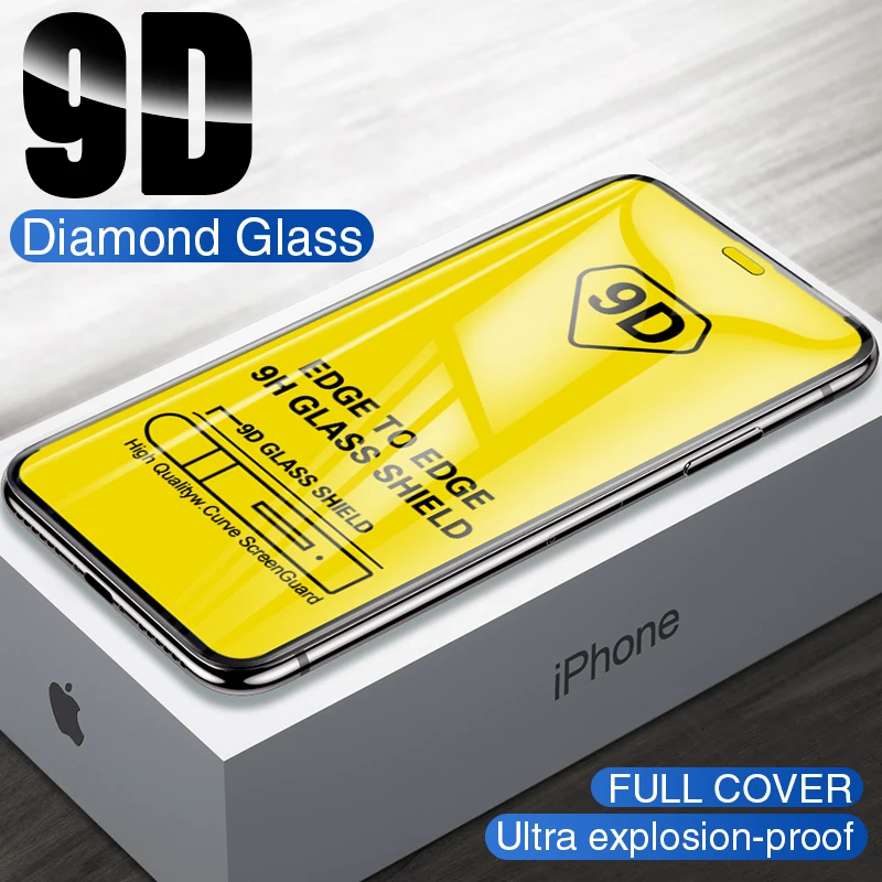 Защитное стекло с полным покрытием 9D для iPhone 11 12 Pro XS Max X XR Защита экрана 6 7 8 Plus SE 2020