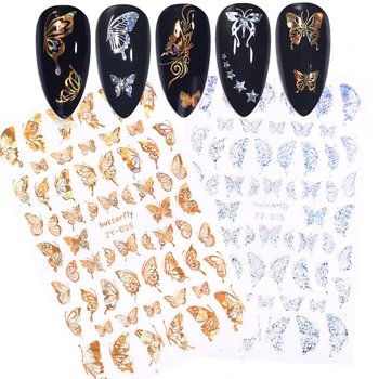 

Gold Silver Nail Art Stickers Butterfly Design 3D Transfer Stickers for Nail DIY Adhensive Slider Manicuring Tips Decoration
