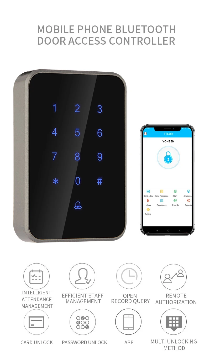 Bluetooth TTlock приложение система контроля допуска к двери кард-ридер, смарт-телефон приложение код RFID карта дверь контроль доступа клавиатура