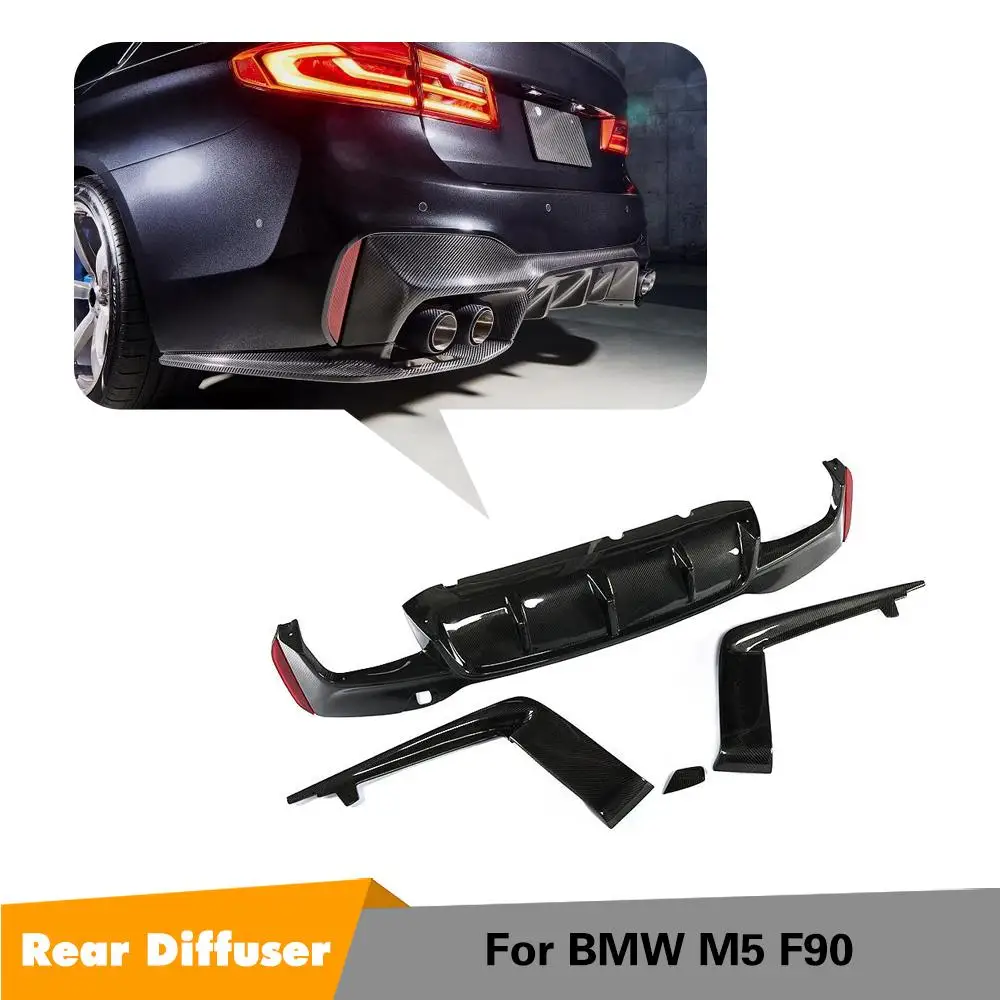 

3Pcs Carbon Fiber Diffuser For BMW F90 M5 4DR Sedan Rear Bumper Splitter Protector 2017+ Back Lip bumper