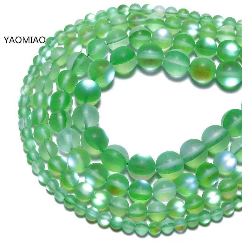 

A++ Matte green Frosted Austrian Crystal Round Beads For Jewelry Making 6/8/10/12mm Glitter MoonStone Beads Diy Bracelet