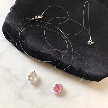 

Round Pink Crystal Solid 925 Sterling Silver Fish Wire Collar Necklace Paris 8mm Pink Crystal Fish Tape Choker Women Wedding