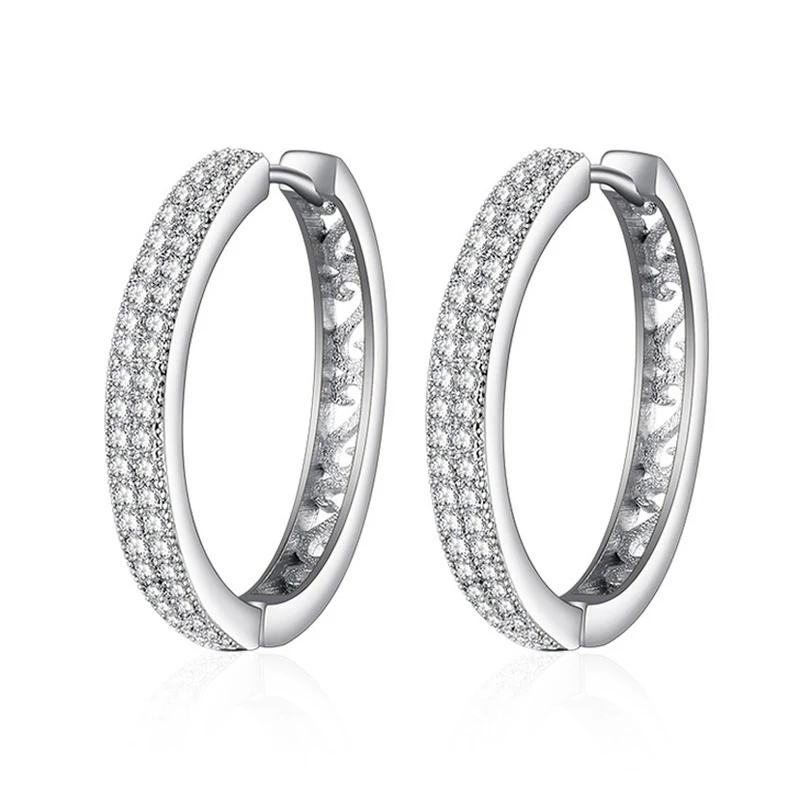 Простые большие круглые серьги-кольца CZ, позолоченные серебряные серьги с кубическим цирконием для женщин, темпераментные ювелирные изделия, подарки - Окраска металла: Silver