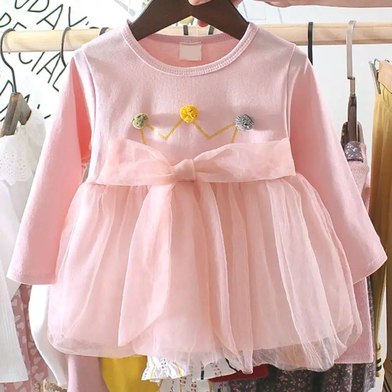 AZ2182-Pink Keelorn в виде короны платья для малышек; Одежда для девочек с длинным рукавом ажурное платье принцессы для новорожденных и детей крестильное платье 1 год на день рождения, Vestido - Цвет: AZ2182-Pink