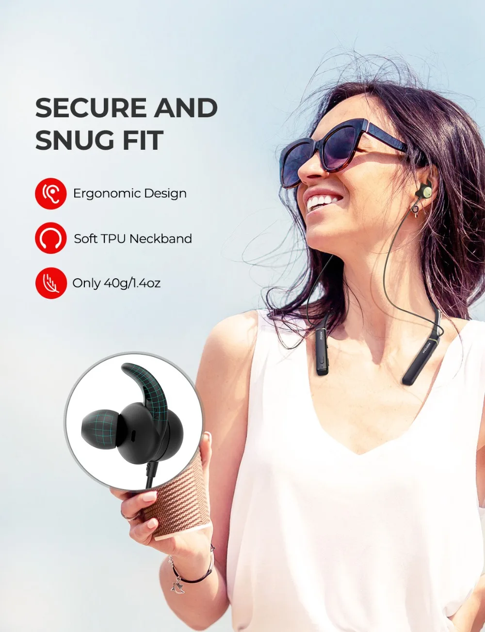 Mpow Focus Wireless Headphone Bluetooth 5.0 Earphone Acitve Noise Cancelling Neckband Earphones ANC Headset With Mic For Phone PK Sony Beats Sport Earphone Bluetooth Earphone  (6)