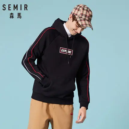 SEMIR, мужская толстовка с капюшоном, с принтом, с карманом-кенгуру, с длинным рукавом, в полоску, пуловер, с капюшоном, с резинкой на манжетах и подоле, зимний - Цвет: black