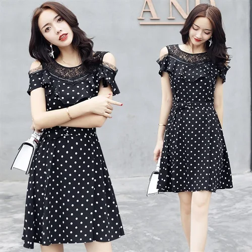 

2020 Summer Short-sleeved Elegant Korean-style Dress A-Line Ruffles O-Neck Short Dress Boho Beach Knee-Length Dresses