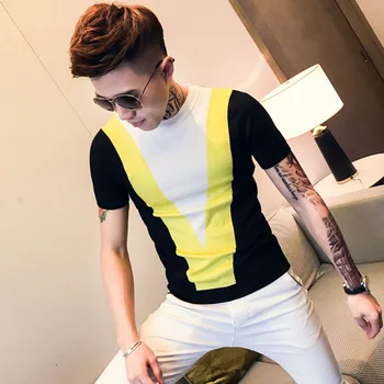 

Camisa masculina de manga curta de tricô de tricô de malha masculina de verão moda casual camisas dos homens streetwear hip hop