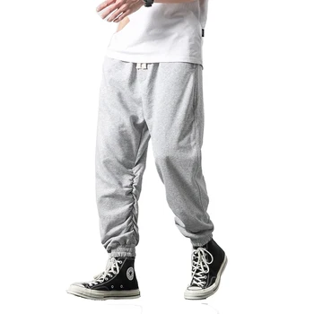 

2020 Punk Street Lantern Pants Men Linen Cross Pants Mens Hip Hop Harem Pants Jogger Trousers Male Elastic Waist Gray Pants