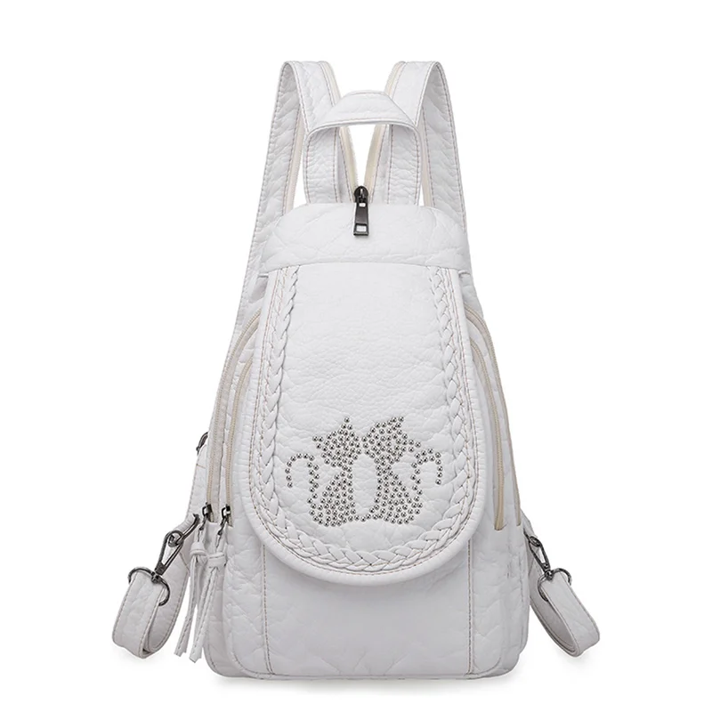 

New Ladies Soft Washed Leather Backpack 3-in-1 Cute Cat Women Bagpack Small Travel Backpack For Girls Sac a dos Mochila Feminina