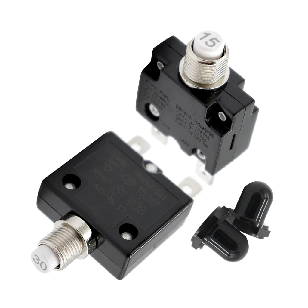 2PCS 15/30 Amp Thermal Circuit Breaker with Quick Connect Terminal and Transparent Waterproof Button Cover