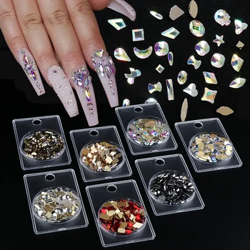 

1 Box Mixed Design Nail Rhinestones Irregular Glass Stone Flat Back Fake Diamond Crystal Nail Art Decoration Gems Jewelry TR1568
