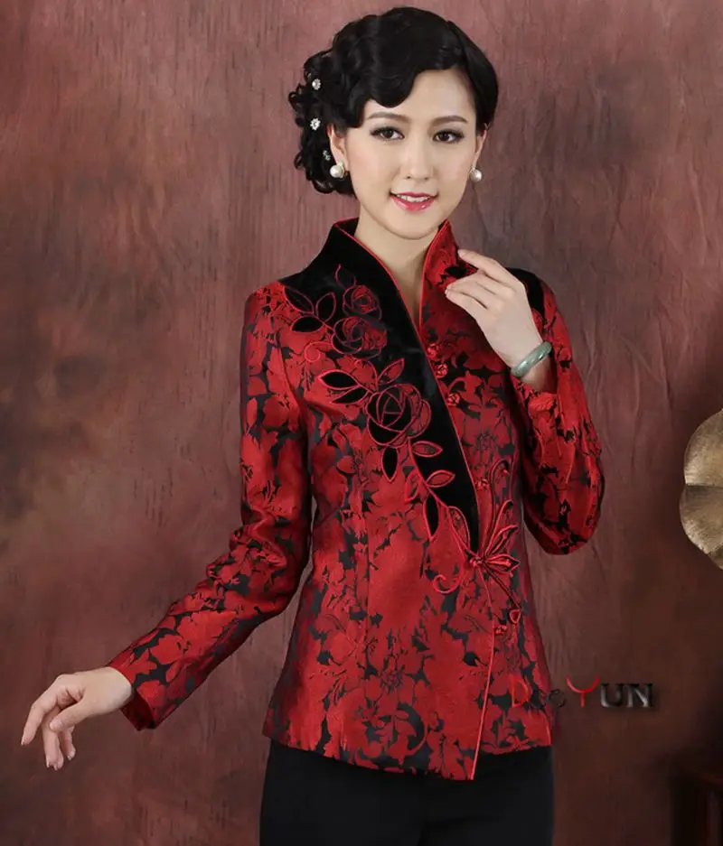 Ideal  Plus Size Chinese embroidered Red jacket middle-aged mother's slim long sleeve wedding wedding mour