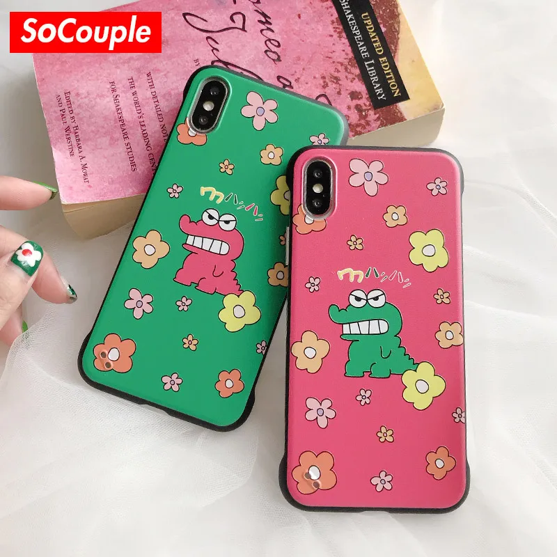 

SoCouple Crocodile Small Flower Hard PC Phone Case For iphone X Xs max XR 7 8 6 6s plus Frameless Matte Case Cover Capa Coque