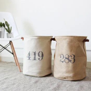 

Jute Storage Bag Basket Organizer with Handles Cotton Linen Sundries Box Laundry Storage Hanging Bag For Toys case