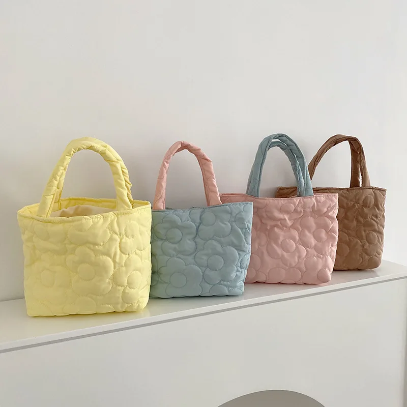 Japanese Style Storage Bag Handbag for Women Winter Shopping Bag Candy Color Small Bag
