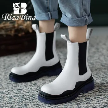 

RIZABINA New Women Winter Short Boots Real Leather Mixed Color Ankle Boots Fashion Cool Shoes Woman Footwear Size 34-39