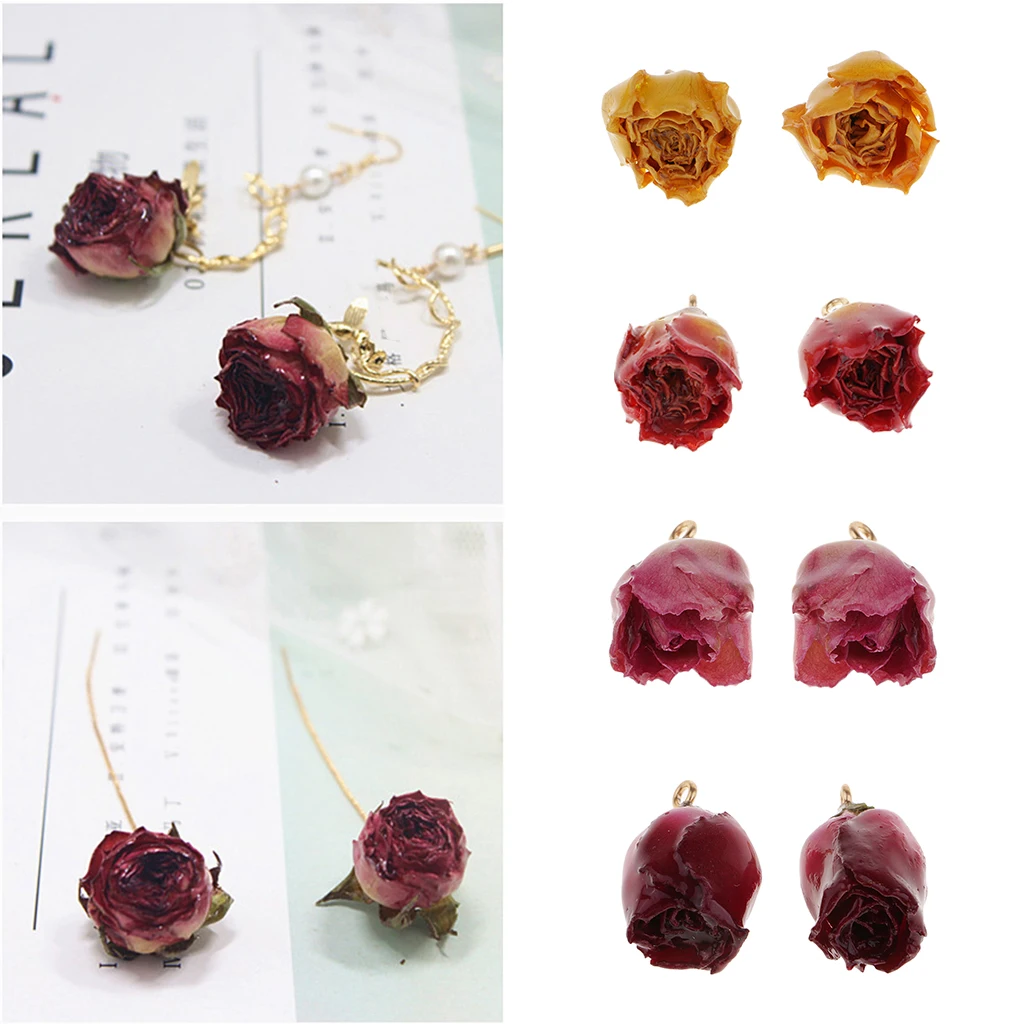 2x Resin Dried Flowers Rose Charms Pendant fit Dangle Earring Jewelry Making