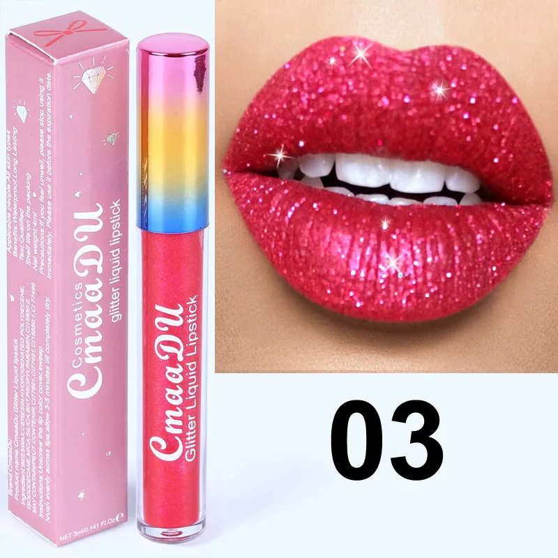 6 Color Waterproof Matte To Glitter Liquid Lipstick Long Lasting Magical Color Shiny Women Lip Gloss Shimmer Lip Tint Hot - Color: 03