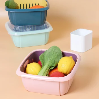 

Multifunction Double Layer Drain Basket With Lid Kitchen Refrigerator Drain Storage Box Plastic Fruit Storage Basket