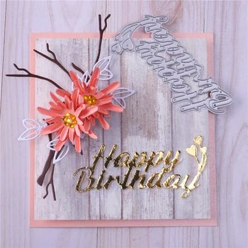 

DiyArts Happy Birthday Letter Metal Cutting Dies Branch For Card Making Scrapbooking Embossing Cuts Stencil Craft Word Dies
