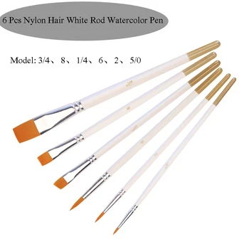 

6 Pcs Nylon Hair White Rod Watercolor Pen Oil Acrylic Art Brush Nail Art Painting Brush Set art supplies