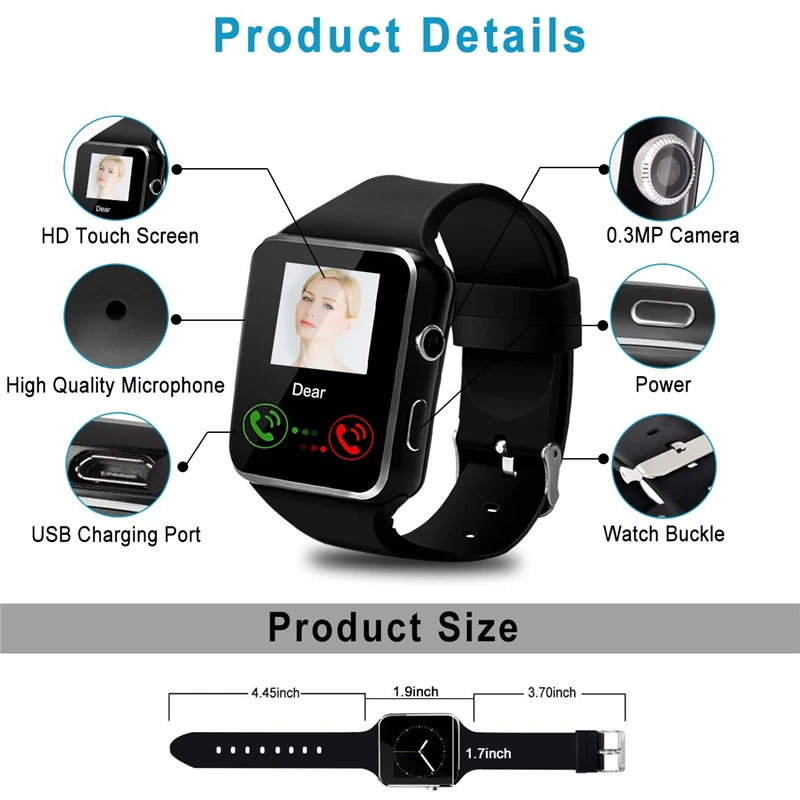 

FXM Bluetooth Digital Watch X6 Smart Watch Men with Camera Touch Screen Wrist Smartch Watch for Android Sports Smartwatch Women