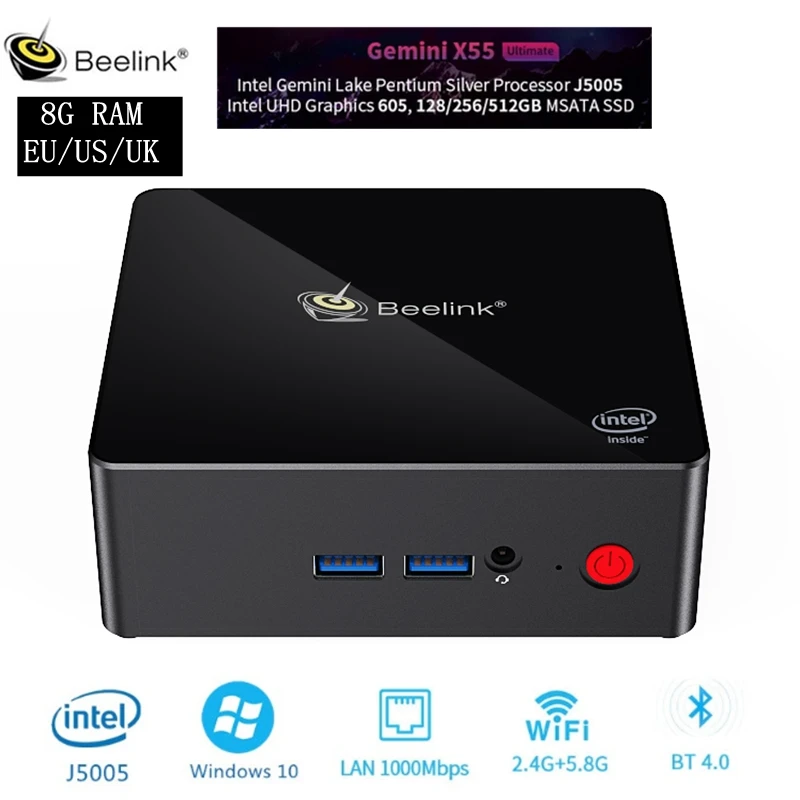 Beelink Gemini X55 J5005 Mini PC 8GB 256GB SSD 1000M LAN TV BOX 2.4G 5G WIFI bluetooth 4.0 USB3.0 HDMI Support Windows 10