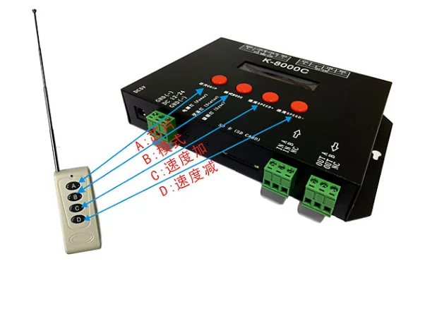 K-8000C программируемый DMX/SPI sd-контроллер; DC5-24V для RGB полноцветный светодиодный светильник WS2811 WS2812B APA102