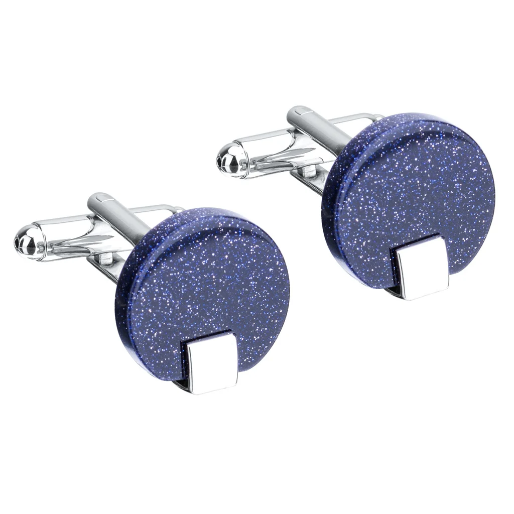 Fashion Round Shiny  Blue Sand Star Stone French Shirt Men's Suits Cufflinks