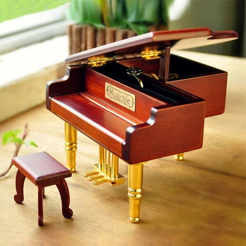 

Grand Wood Piano Box Round DIY Hand-cranked Music Box Wooden musicbox hand crank music box birthday gift for friend 2020 II50YYH