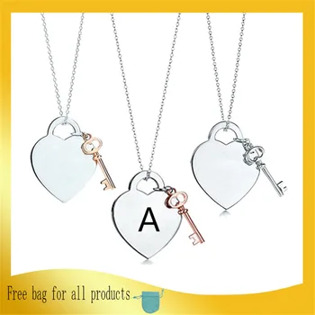 

1: 1 Original Model S925 Sterling Silver Necklaces Classic Fashion Heart & Key Pendant Necklaces Ladies Jewelry Birthday Gift