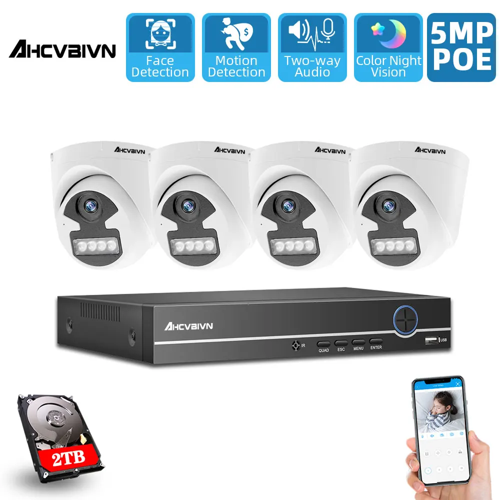 

IP CCTV Camera Security System Kit POE 5MP 4CH NVR Kit Indoor Two Way Audio Home Security Video Surveillance Camera System Set