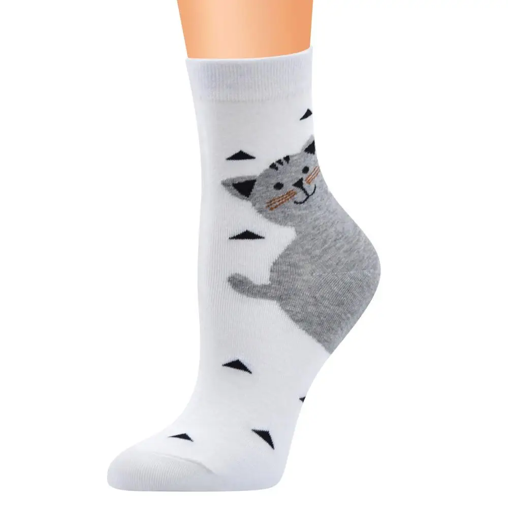 1 пара носков для девочек с мультяшным котом в виде лапы с животными, хлопок, женские носки без пятки среднего размера, зимние теплые носки для женщин, Meias - Цвет: 1