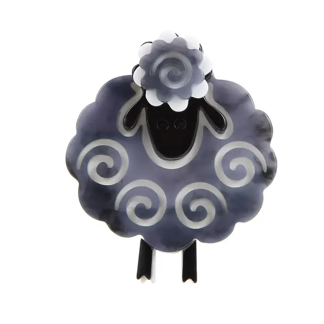 New White Acrylic Cute Sheep Brooches For Women Child Gifts Animal Party Brooch Badge Lapel Pins Bag Scarf Buckle Accessories Black