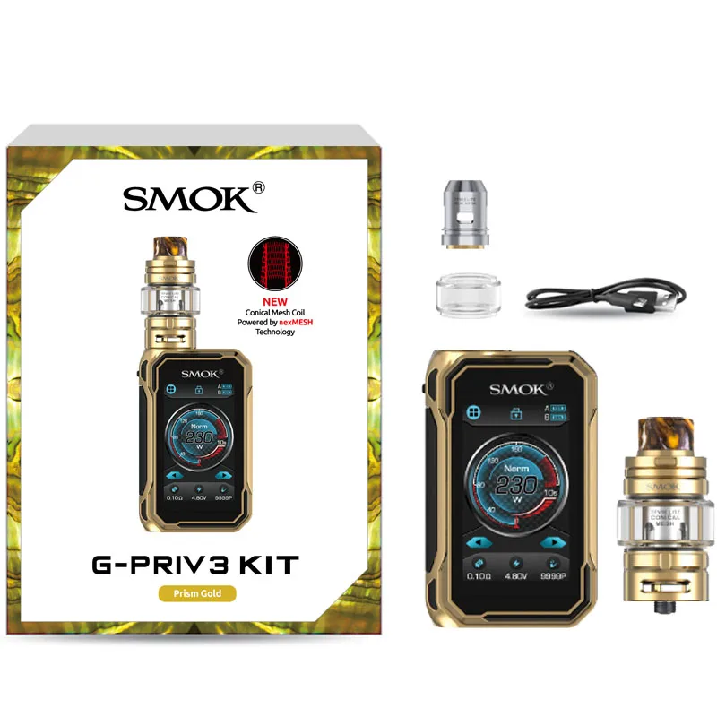 SMOK G-PRIV 3 Vape Kit 230 Вт электронная сигарета испаритель G-PRIV3 Mod 5 мл TFV16 LITE Tank Fit TFV 16 Lite коническая двойная сетчатая катушка - Цвет: Prism Gold