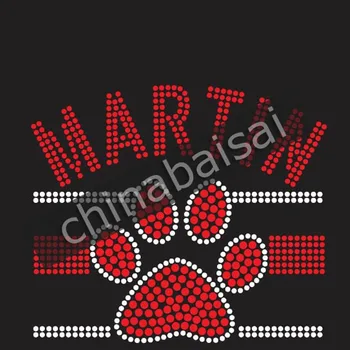 

The letters "martin" and Red footprints Rhinestone Transfer Motif Designs