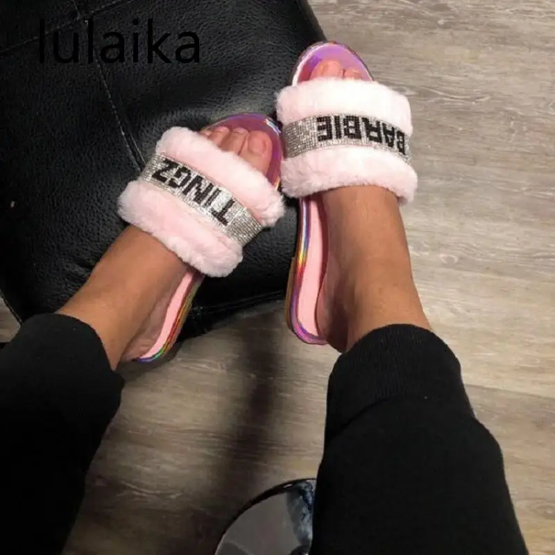 Summer Winter Women's Slippers for Home Fashion Crystal Beach Slipper Flat Shoes Slides Plus Size Flip Flops Open Toe 37-42 | Обувь