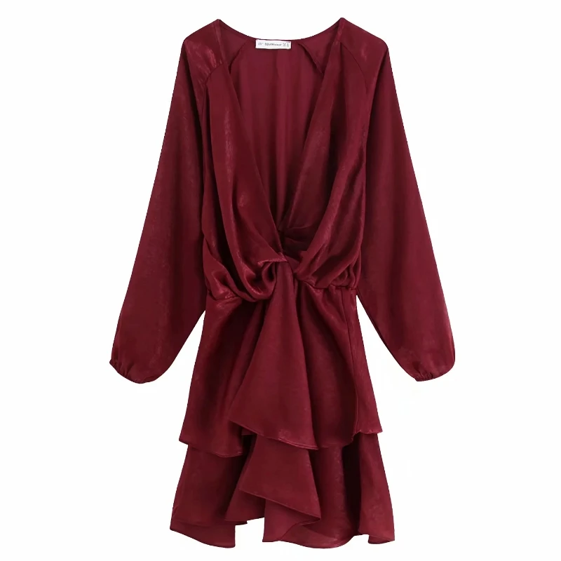 Cena 2019 kobiety elegancki krzyż v neck wiązane casual linia sukienka kobiet z długim rękawem kaskadowe ruffles vestidos jesienne sukienki DS2795