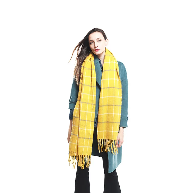Европа и США имитация кашемира плед шарф с кисточками хлопковая утепленная Корейская версия японский предметов: желтая клетчатая шаль леди