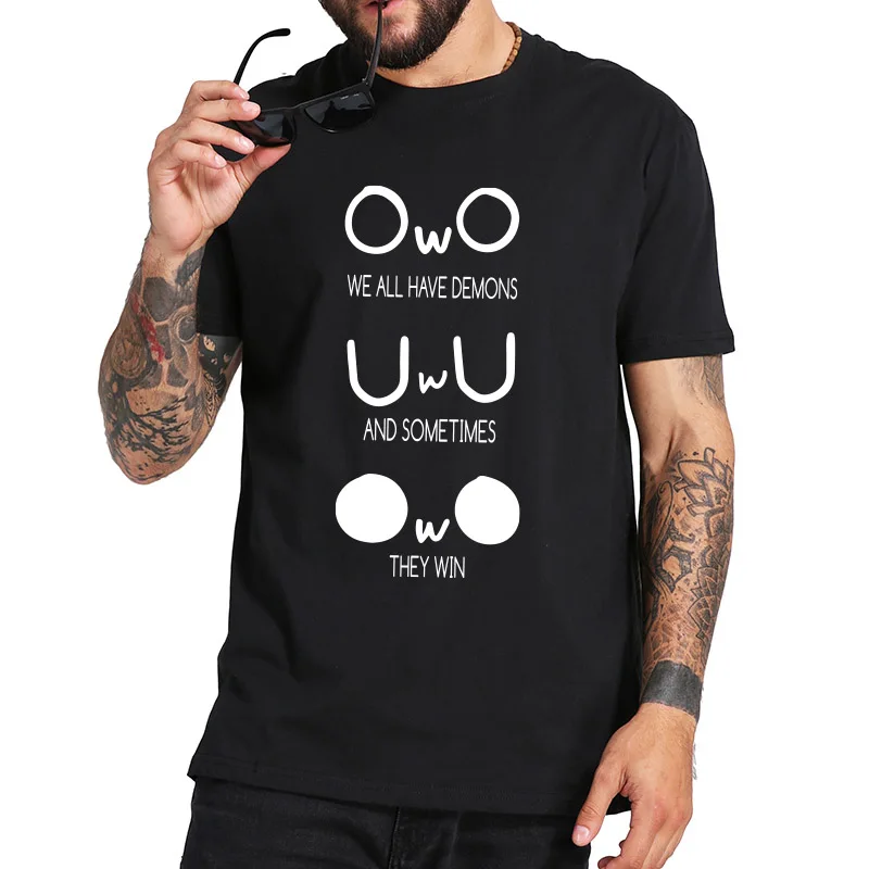 Футболка с надписью «We All Have Demons», Милая футболка из хлопка с абстрактными эмоциями и забавным рисунком, с вырезом лодочкой, европейский размер