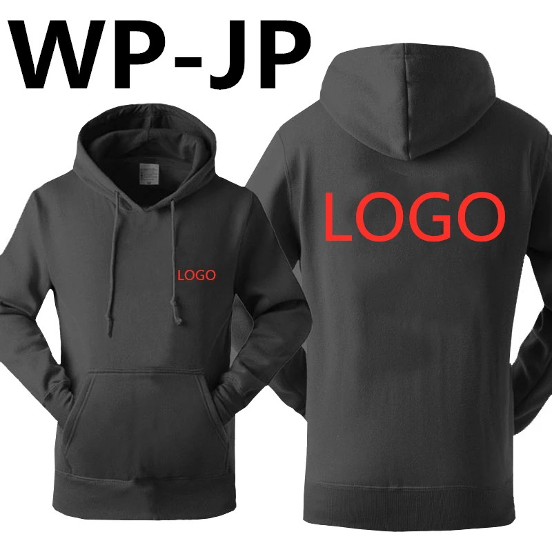 WP-JP, новинка, для мужчин, зимняя, повседневная, на заказ, с логотипами, мужская, хлопковая толстовка, пуловер, свитшот, тонкий, мужской, однотонный, с капюшоном - Цвет: BLACK