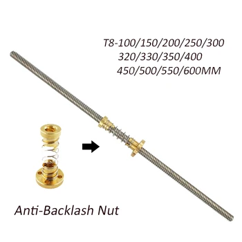 

4PCS/LOT Anti-Backlash Nut+200/300/350/400/500MM T-type Stepper Motor Trapezoidal Lead Screw 8MM Thread 8mm T8 For 3D Printer