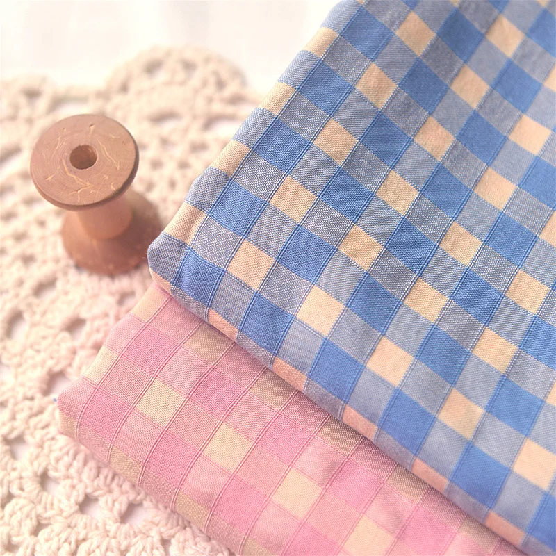 Small Fresh Pink Blue Yellow Plaid Polyester Cotton Fabric Dresses Shirts Hanfu Handmade Diy Fabrics | Дом и сад
