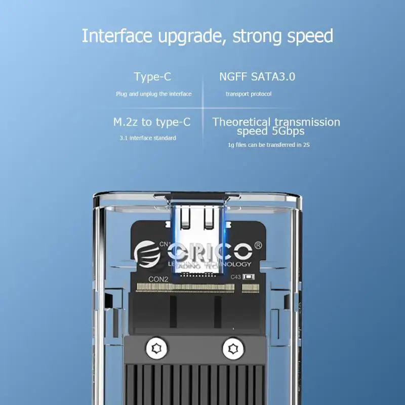 ORICO TCM2F-C3 чехол для жесткого диска NGFF-USB3.1 TYPE-C M.2 SSD жесткий диск прозрачный чехол